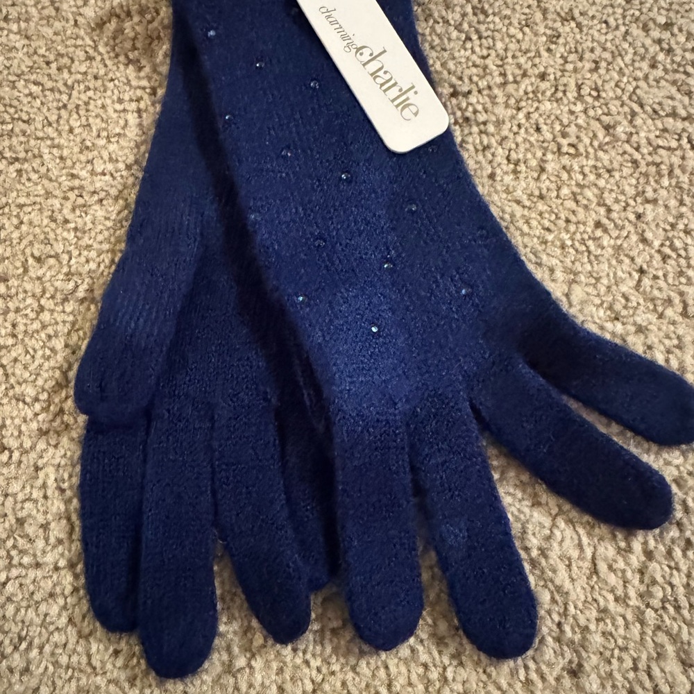 Charming Charlie NWT Knit Sequin Gloves Blue Women’s Cozy Warm One Size Acrylic